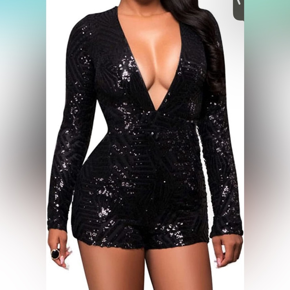 COPY - black long sleeve sequin romper!